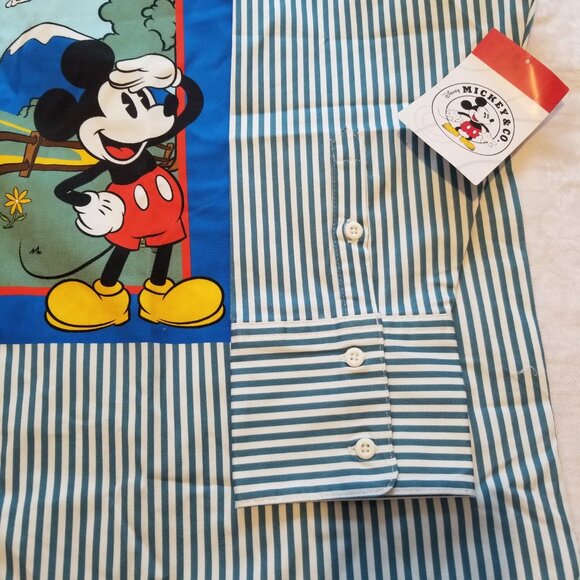 Mickey & Co Button Up Long Sleeve Shirt Striped w/ Mickey & Goofy - Size L NWT - Picture 4 of 4